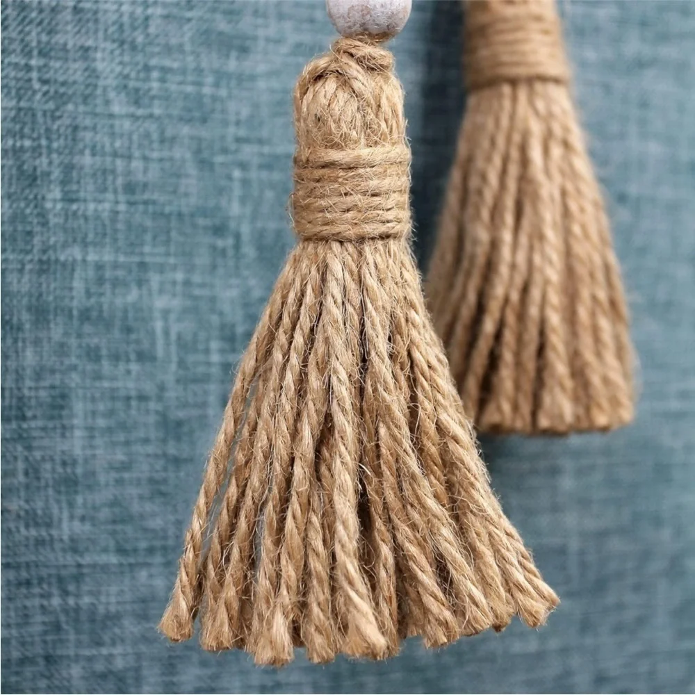 Rustic Boho Farmhouse Distressed White Beads/Wood Tie Tassel Garland Home Decor